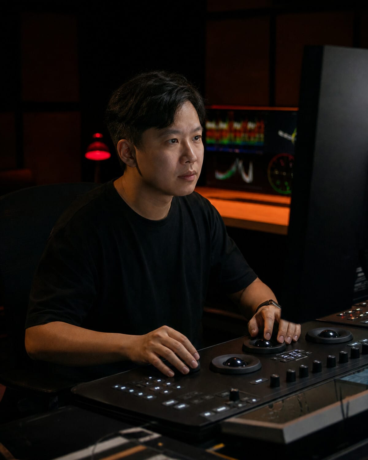 Colorist làm việc trước màn hình hậu kỳ màu